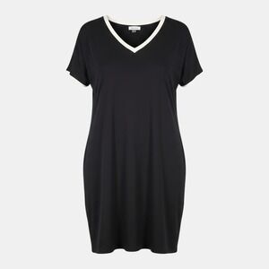 Calvin Klein Dress Large Black White V-Neck Short Sleeve Midi Quiet Luxury EUC